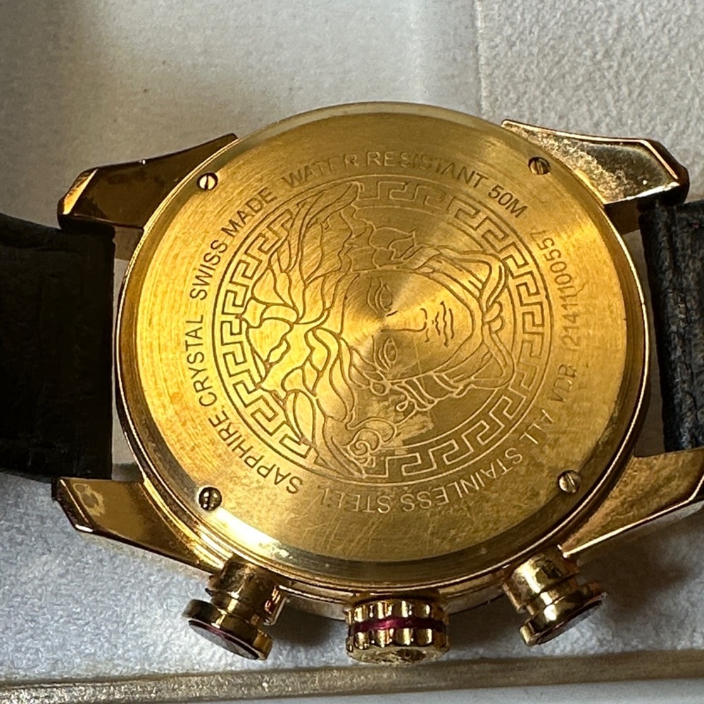 Versace Gold and Black Leather Chronograph Watch - Picture 11 of 17